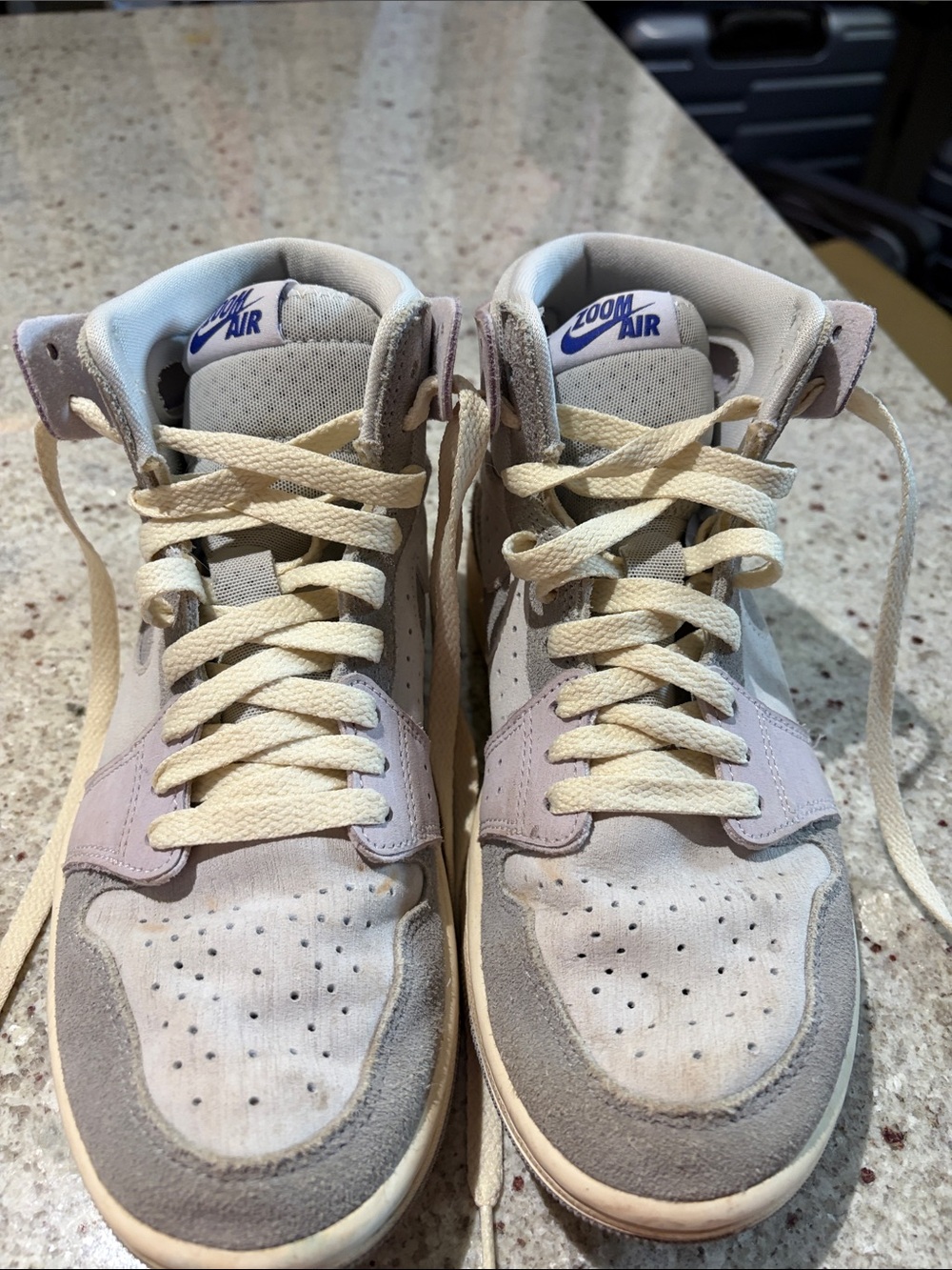Nike Mid-Top Sneakers in Light Gray, Cream, and Pale Purple
